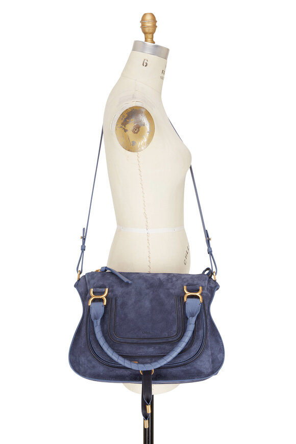 Chloé - Marcie Graphite Navy Suede Double Carry Bag