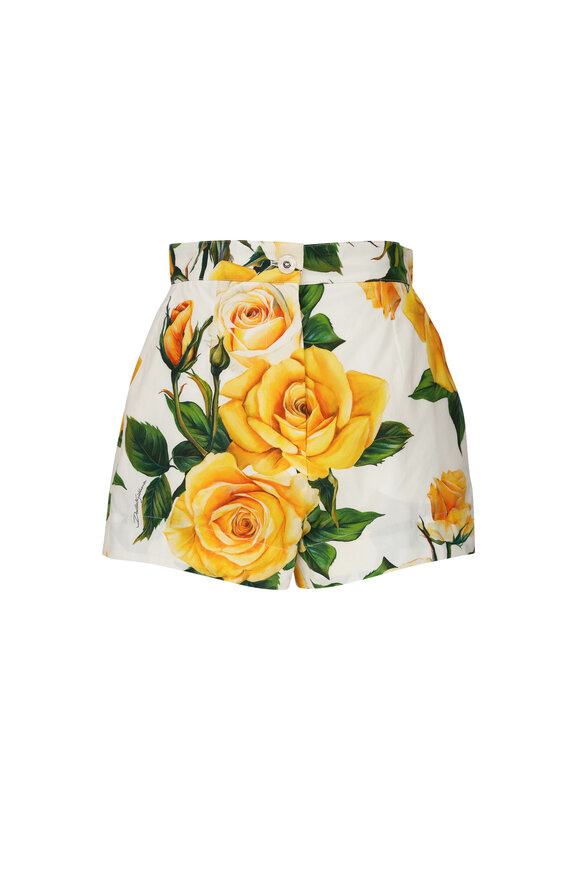 Dolce & Gabbana Yellow Rose Printed Shorts 