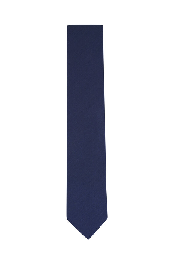 Eton Navy Blue Woven Shantung Silk Necktie - view 1