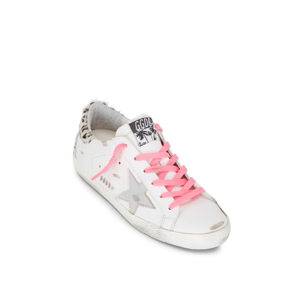 レーナス Golden Goose - Super-Star White Leopard Heel Low Top Sneaker