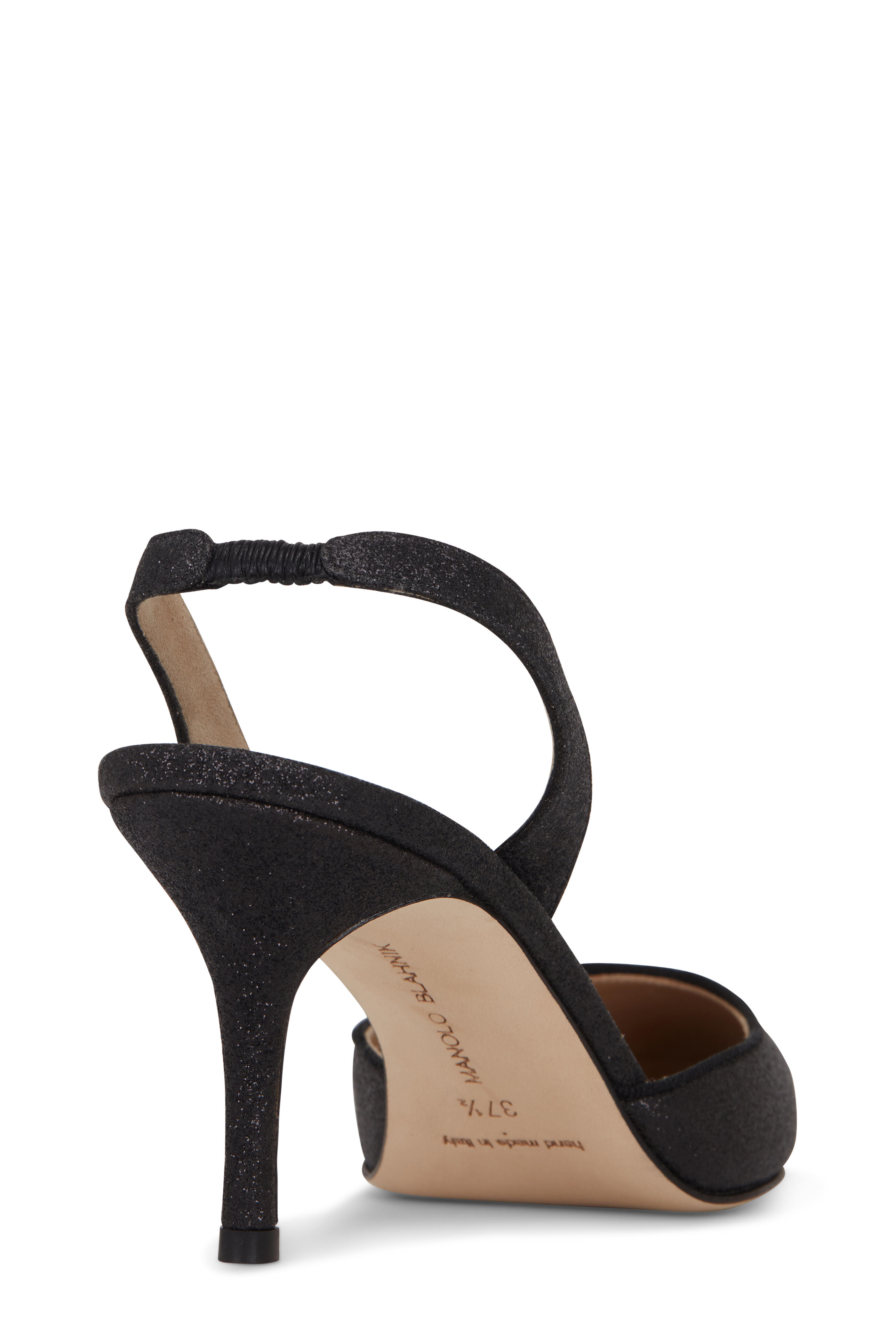 Manolo Blahnik - Carolyne Black Glitter Slingback Pump, 70mm