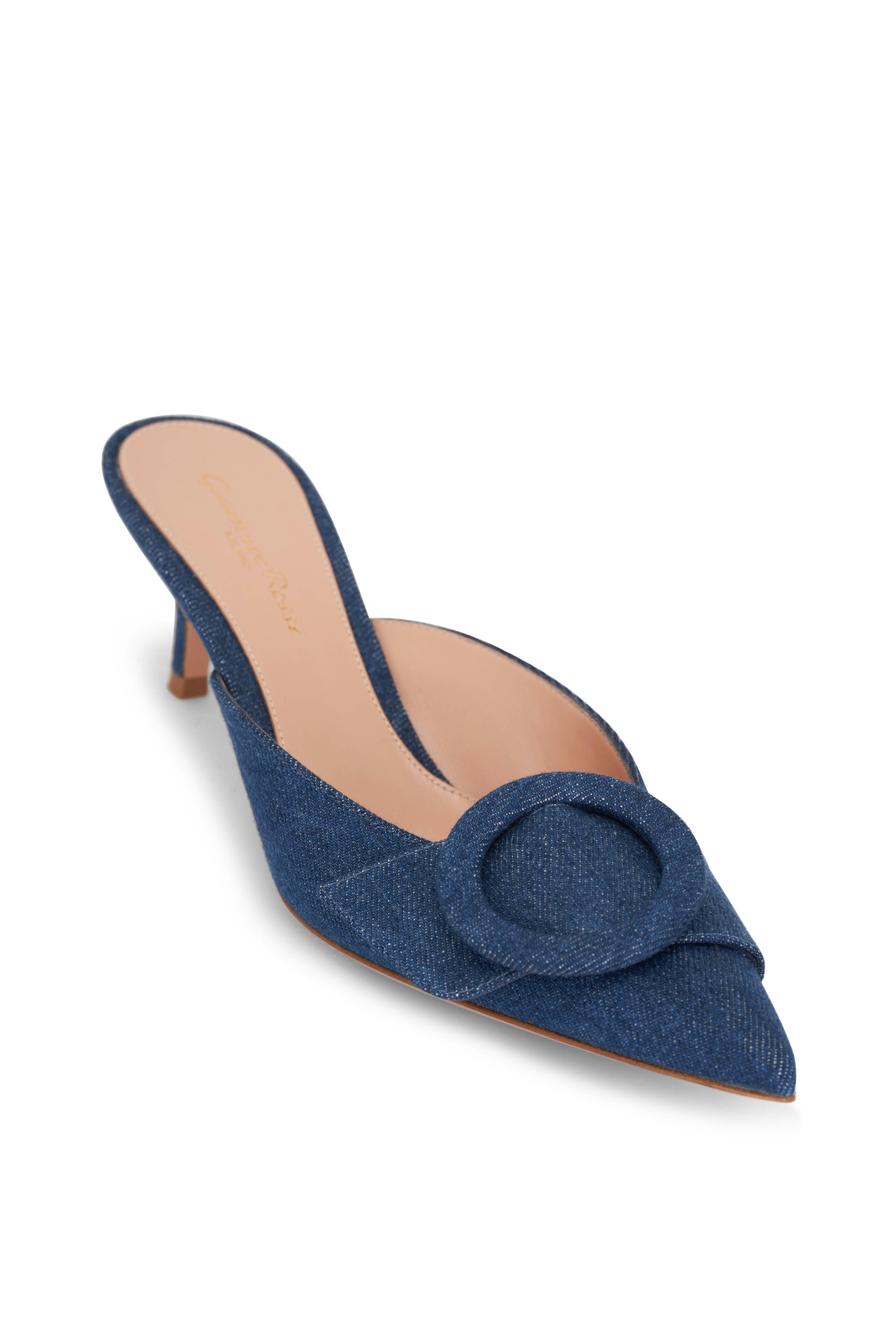 Gianvito Rossi - Portofino Mid Blue Denim Buckle Mule, 55mm