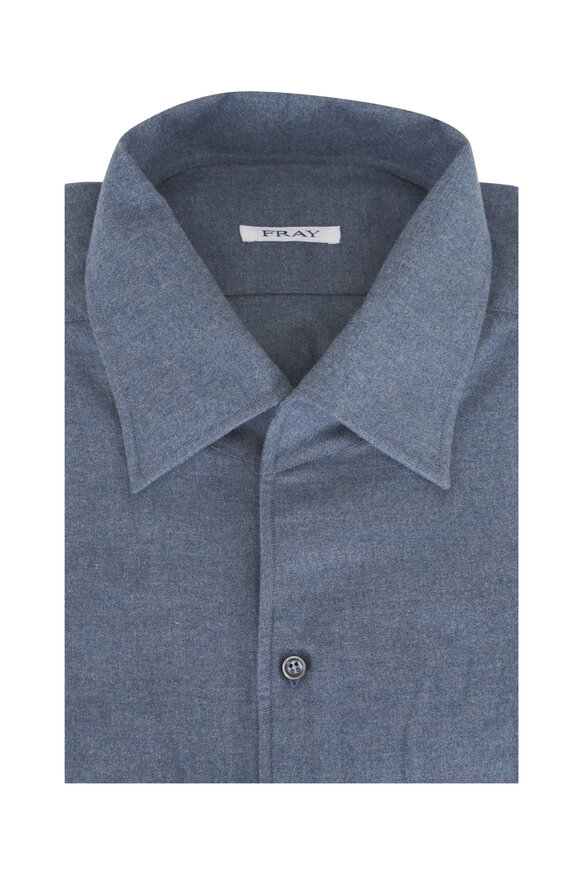 Fray Medium Blue Solid Flannel Dress Shirt
