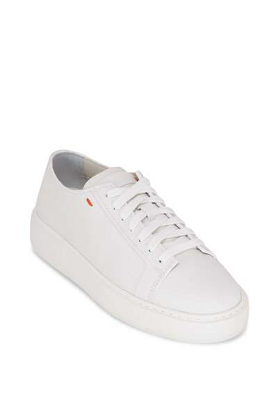 Santoni - Clean White Leather Low Top Sneaker | Mitchell Stores