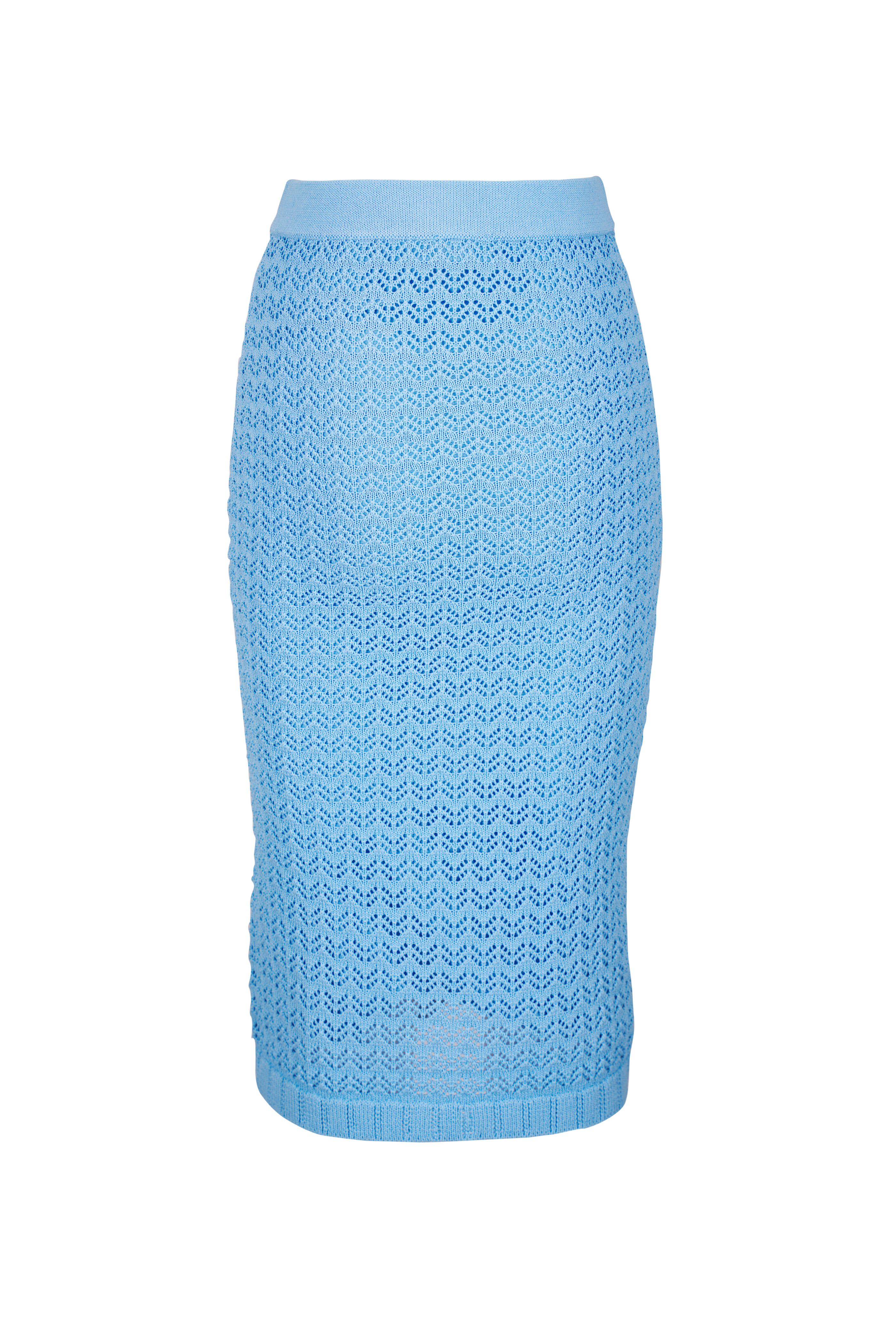 L'Agence - Lacen Pale Blue Pointelle Knit Skirt