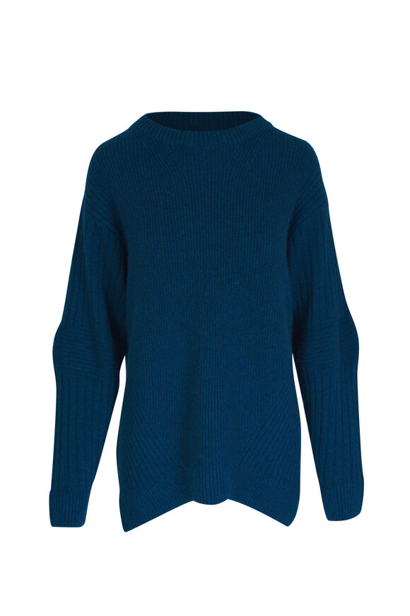 The Elder Statesman Peacock Cashmere Spliced Ribbed Crewneck Sweater