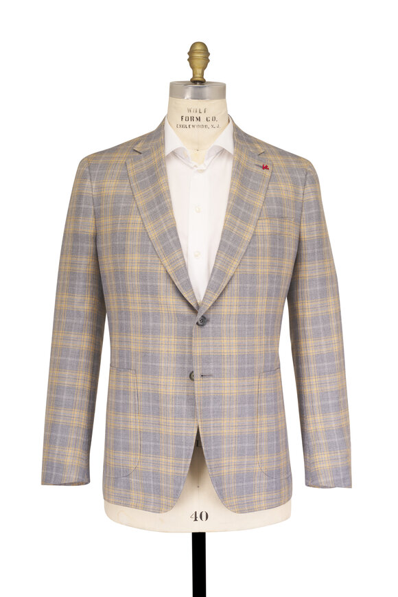 Isaia Gray & Yellow Plaid Cashmere & Silk Sportcoat - view 2