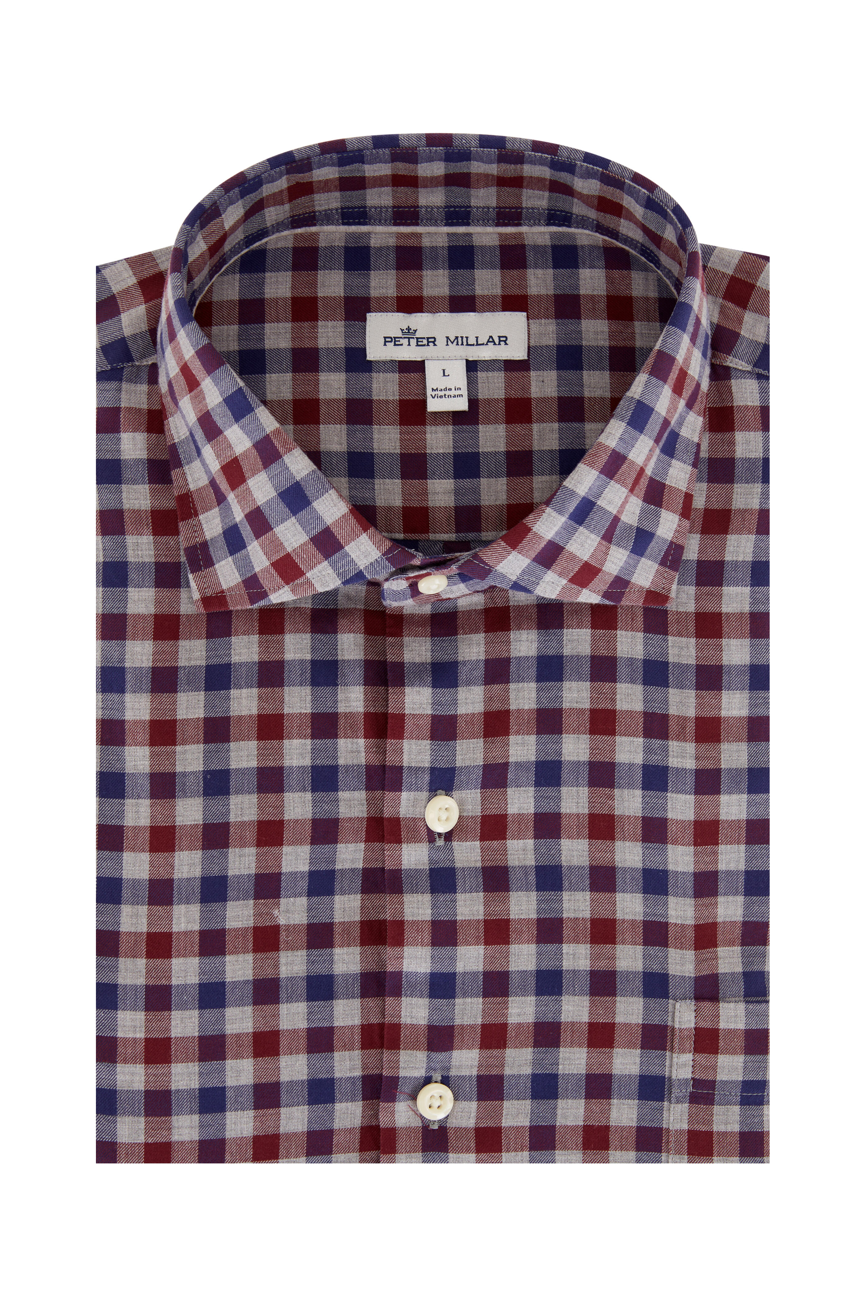 Peter Millar - British Gray Dunbritton Gingham Cotton Sport Shirt