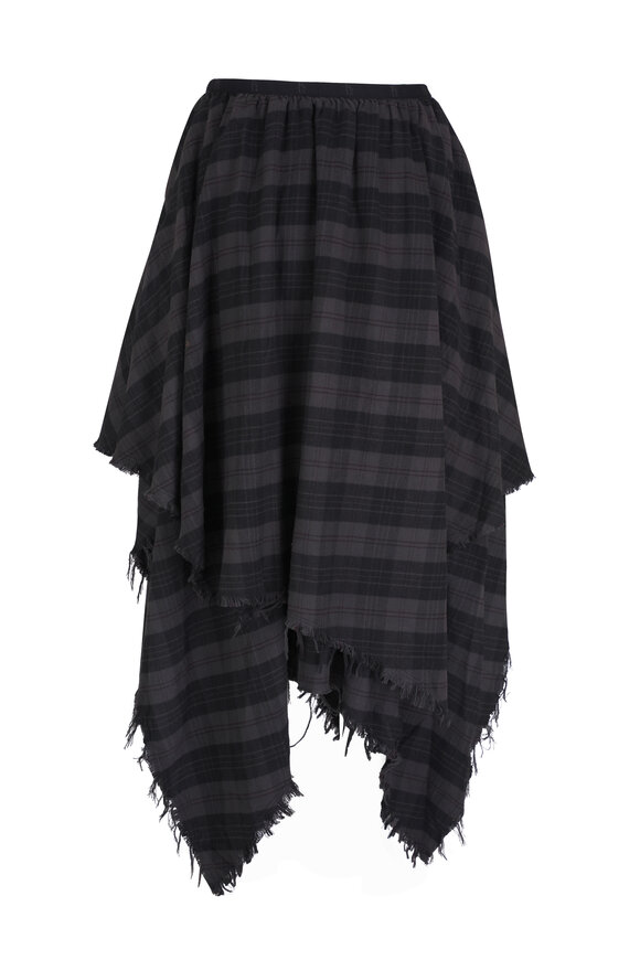 R13 - Black & Gray Plaid Handkerchief Midi Skirt