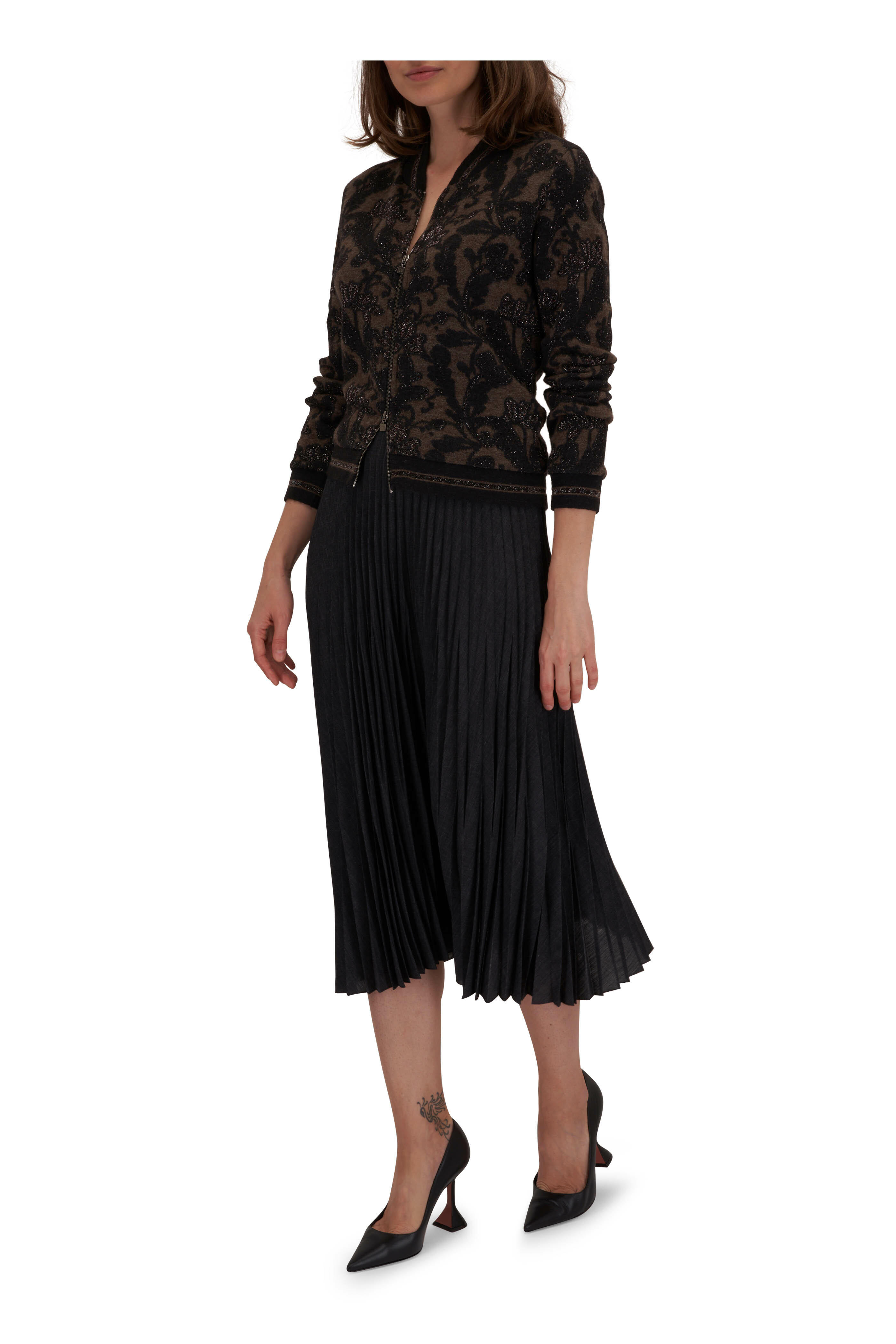 D.Exterior - Gray Plisse Stores Skirt Midi Mitchell Wool 