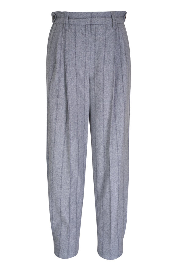 Brunello Cucinelli Gray Stripe Stretch Wool Pant 