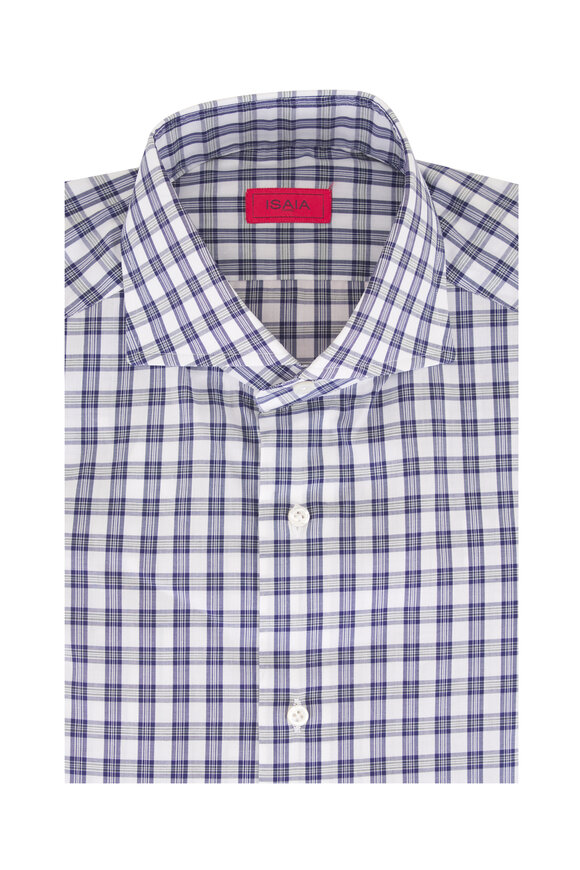 Isaia Navy & White Check Cotton Dress Shirt