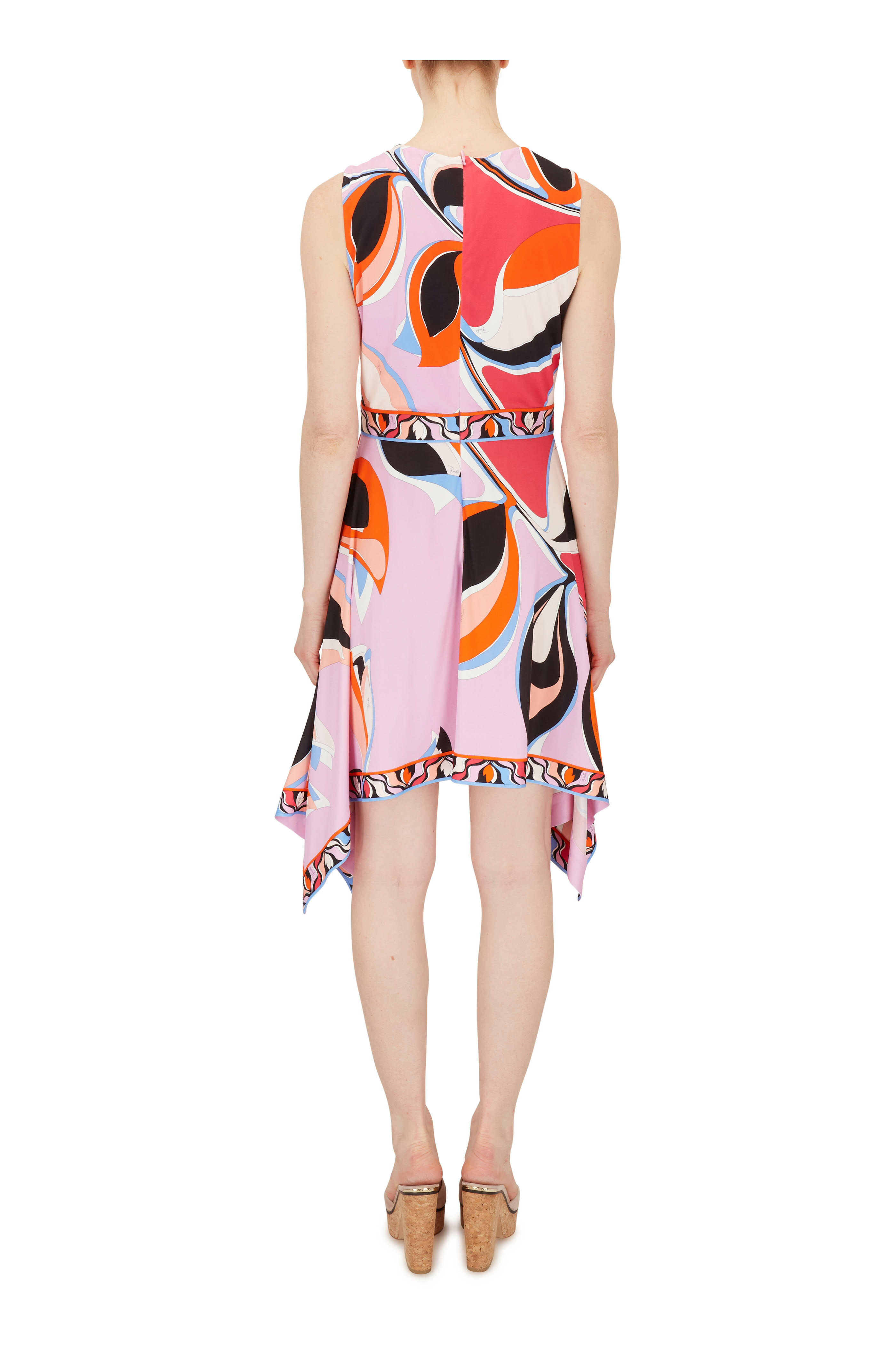 Pucci - Pink Printed Handkerchief Hem Sleeveless Dress
