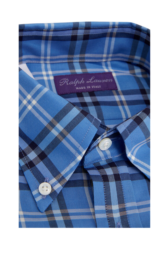 Ralph Lauren Purple Label - Blue Plaid Stretch Cotton Sport Shirt