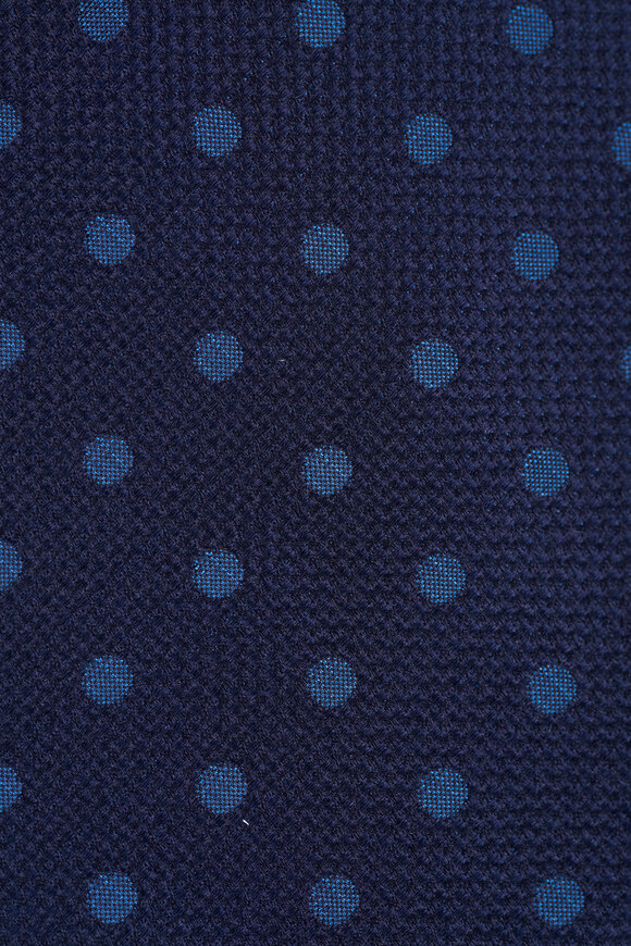 Kiton Navy Blue Dot Silk Necktie - view 2