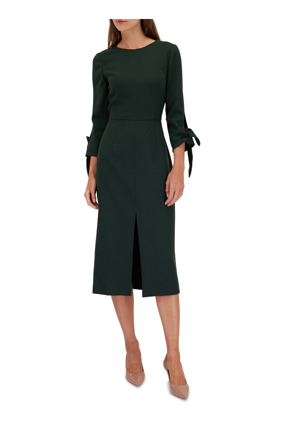 Carolina Herrera - Spruce Green Sheath Split Bow Cuff Dress 