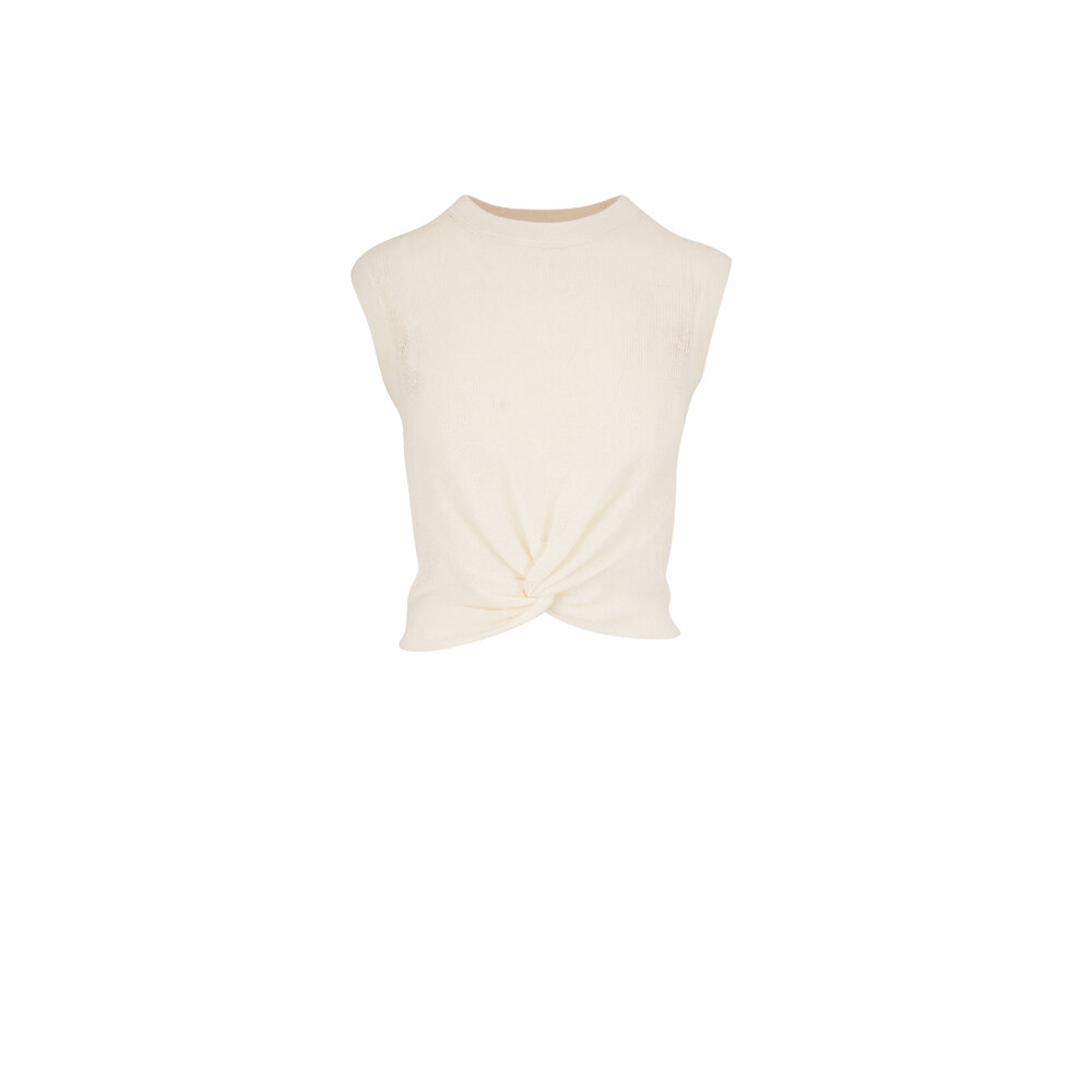 Veronica Beard Kellen Ivory Front Knot Sleeveless Sweater