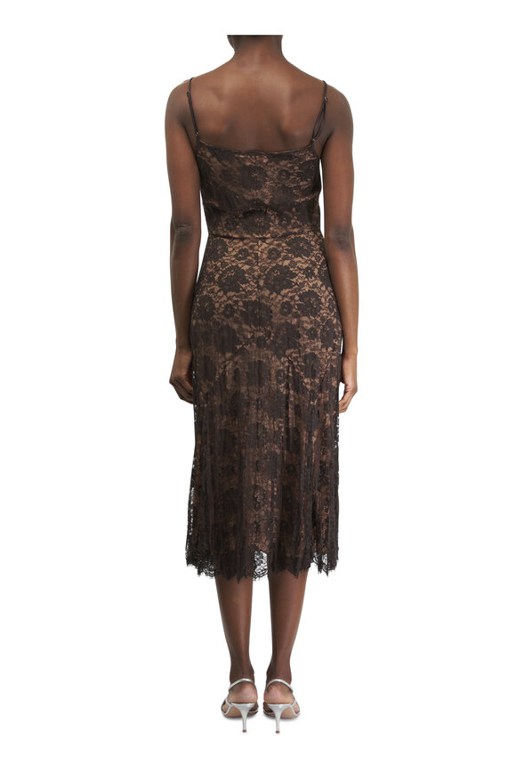 Michael Kors Collection - Crushed Dance Chocolate Floral Lace Slip Dress