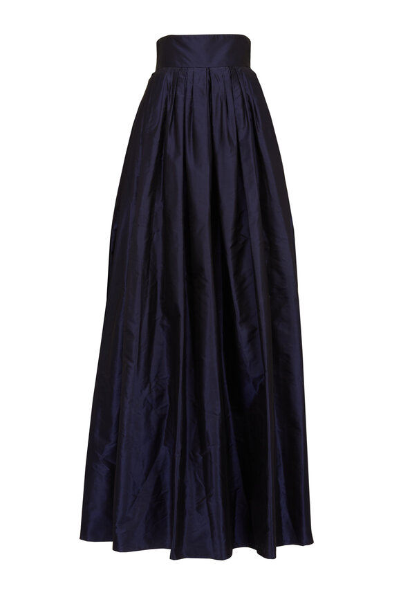 Carolina Herrera Cobalt Blue Pleated Silk Ball Skirt 