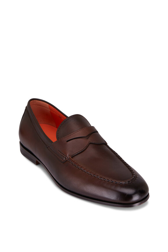 Santoni Men's Brown Leather Penny Loafer