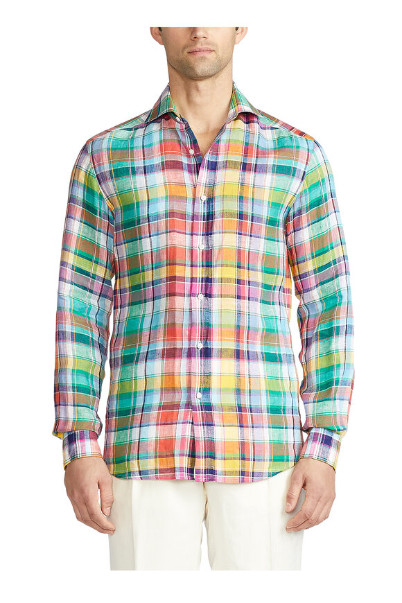 Ralph Lauren Purple Label - Aston Plaid Long-Sleeve Linen Shirt