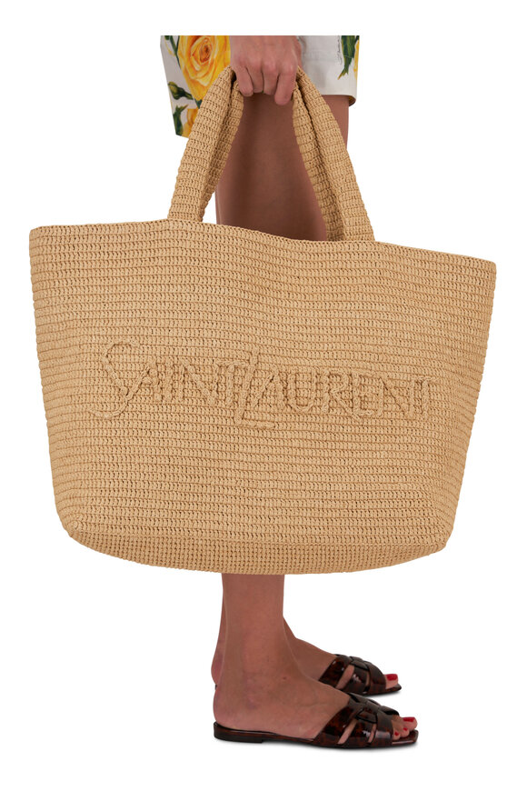 Saint Laurent - Saint Laurent Natural Raffia Shopping Tote 