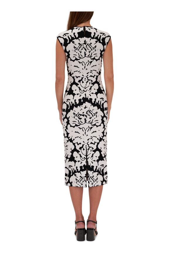 McQueen - Damask Jacquard Black & White Midi Dress 