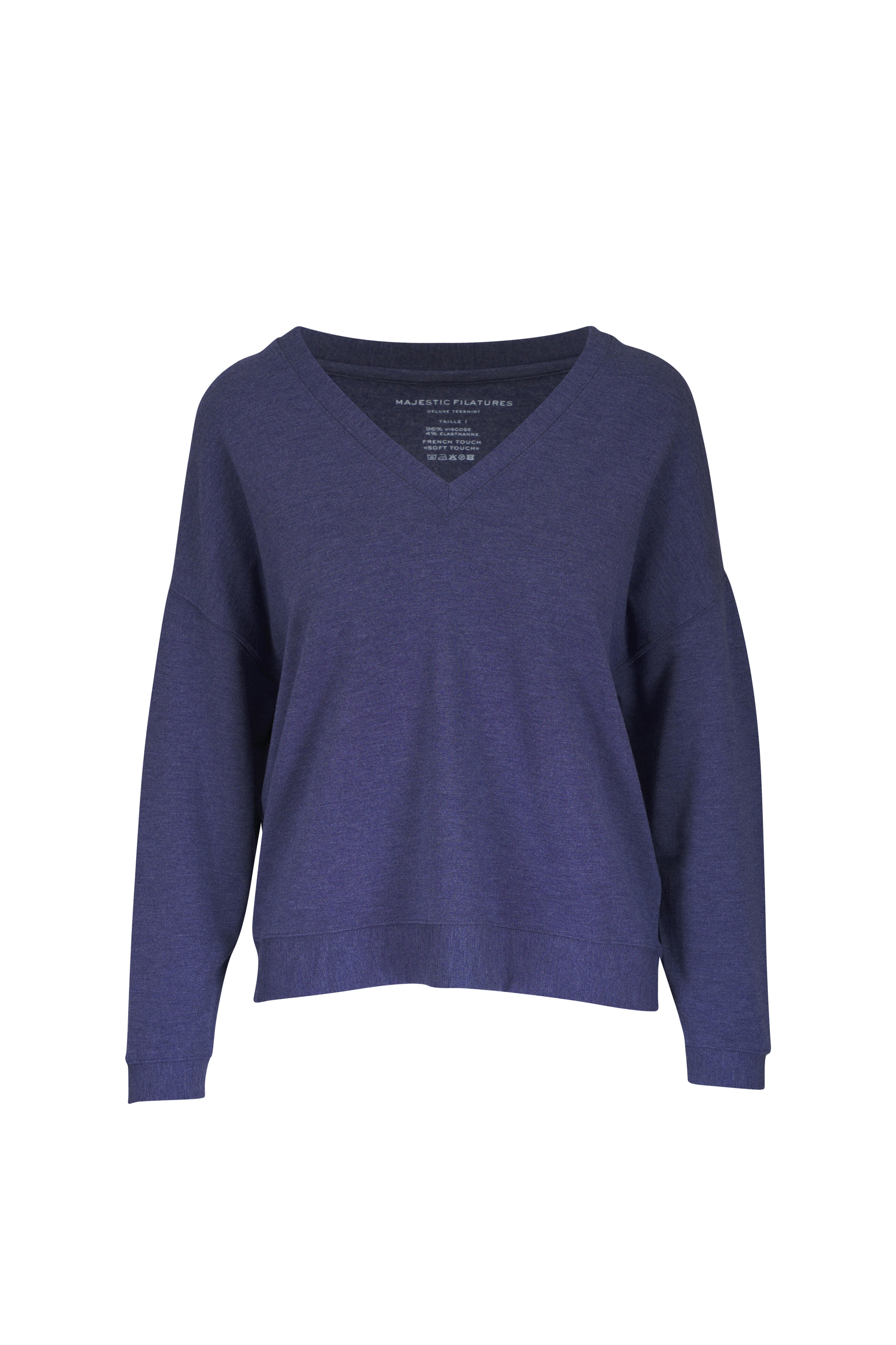Majestic - Blue Denim French Terry V-Neck Sweater