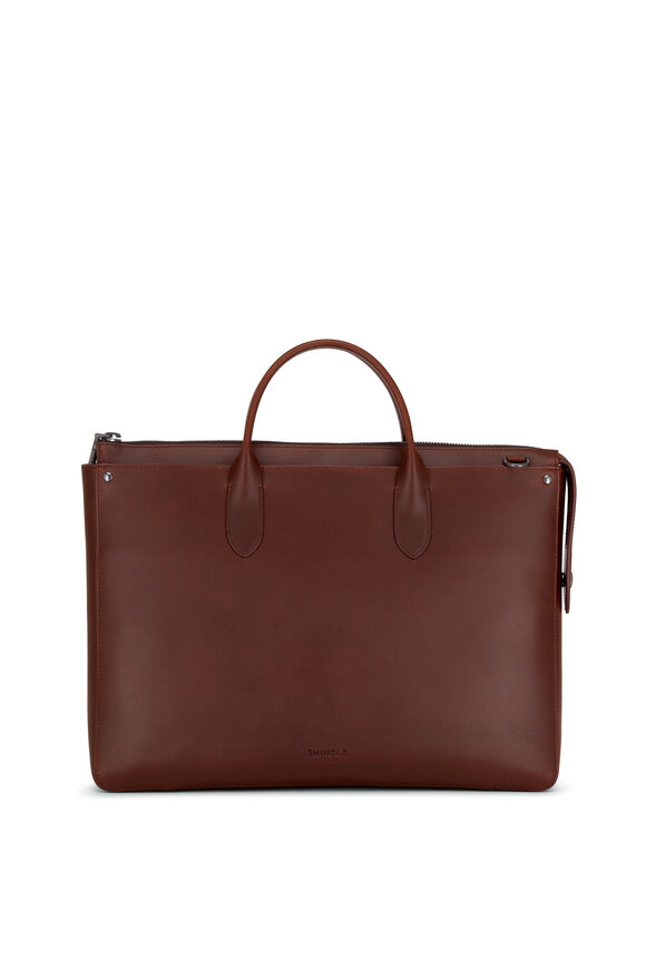 Shinola Medium Brown Leather Slim Traveler Briefcase