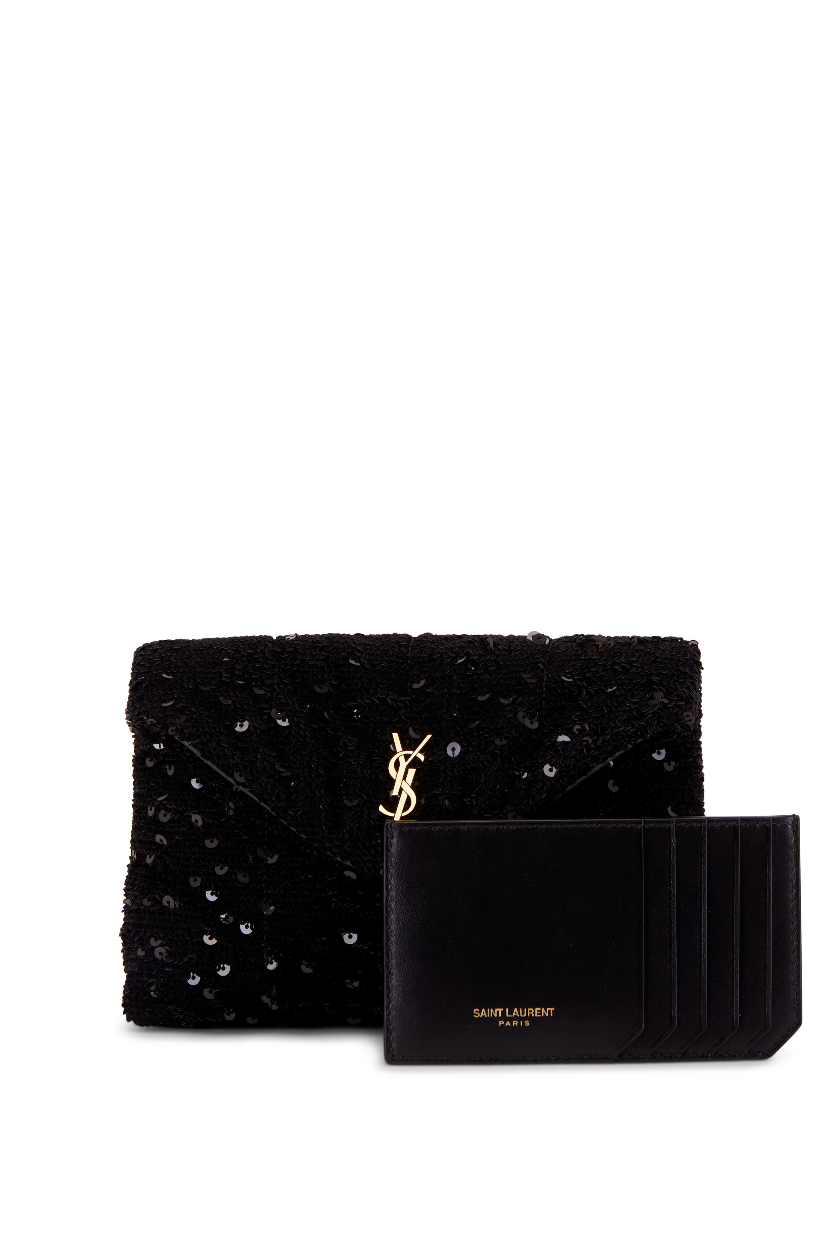 YVES SAINT LAURENT Small Puffer Sequin Clutch Wallet Black - sold