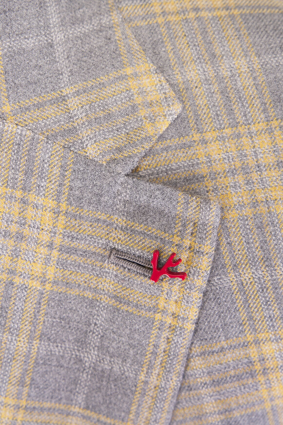 Isaia Gray & Yellow Plaid Cashmere & Silk Sportcoat - view 3