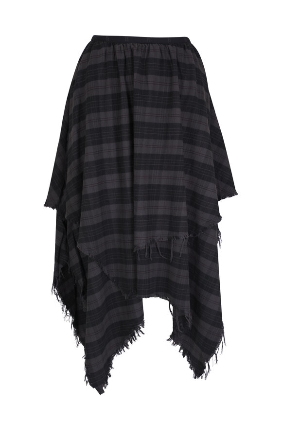 R13 Black & Gray Plaid Handkerchief Midi Skirt