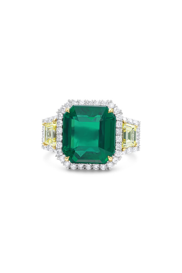 Diana M Jewels Emerald And Yellow Diamond Halo Ring - view 1