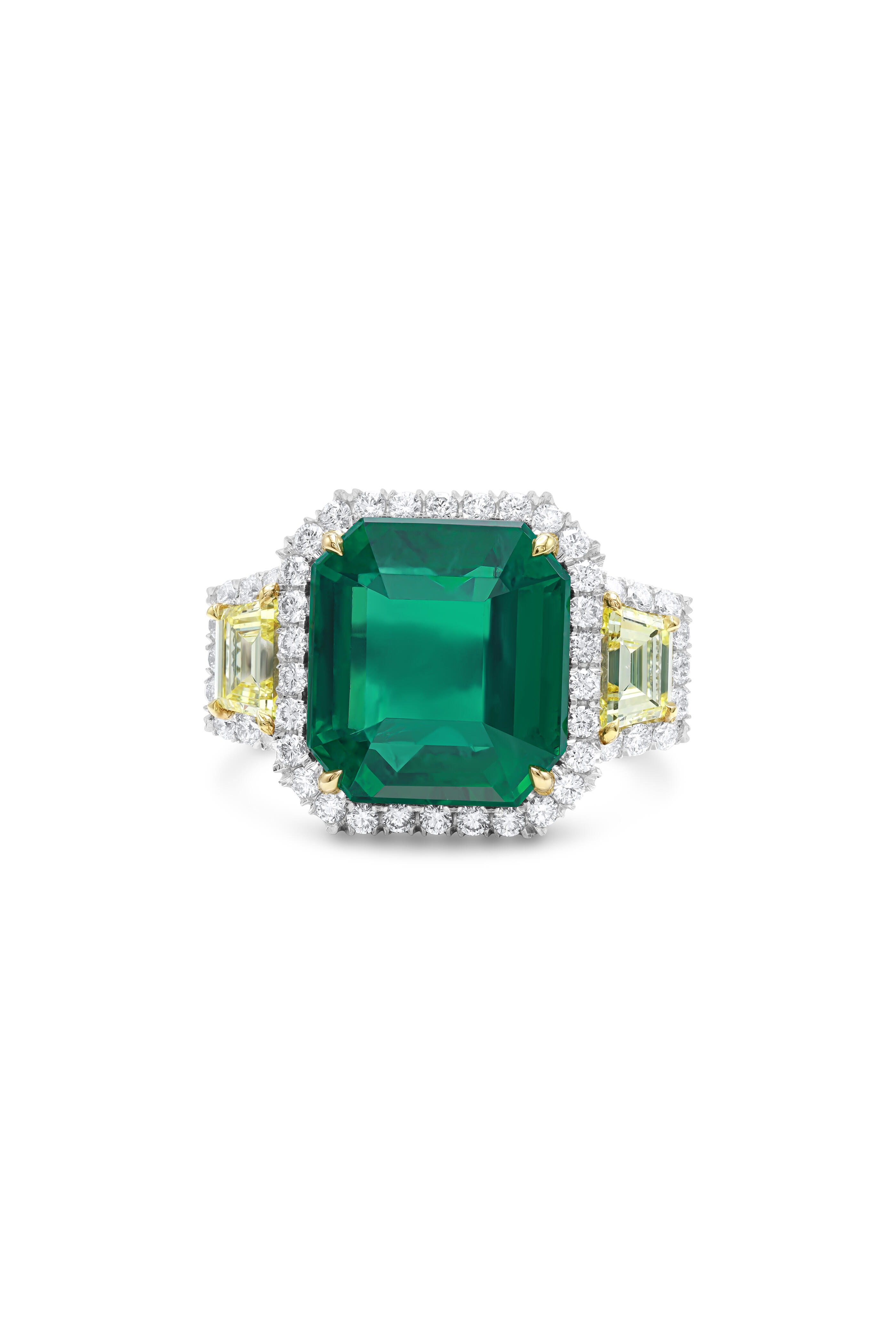 Diana M Jewels - Emerald And Yellow Diamond Halo Ring - view 1