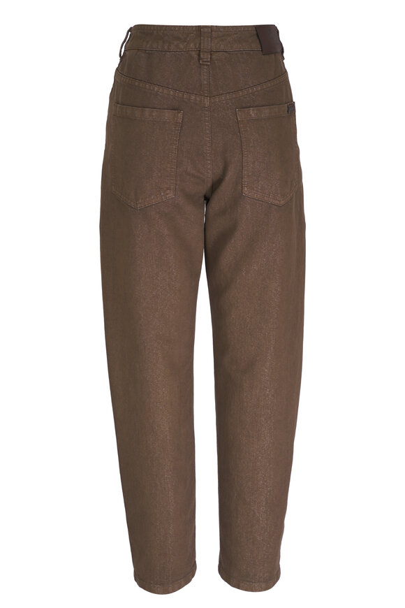 Brunello Cucinelli - Brown Shiny Garment Dyed Glimmer Pant 