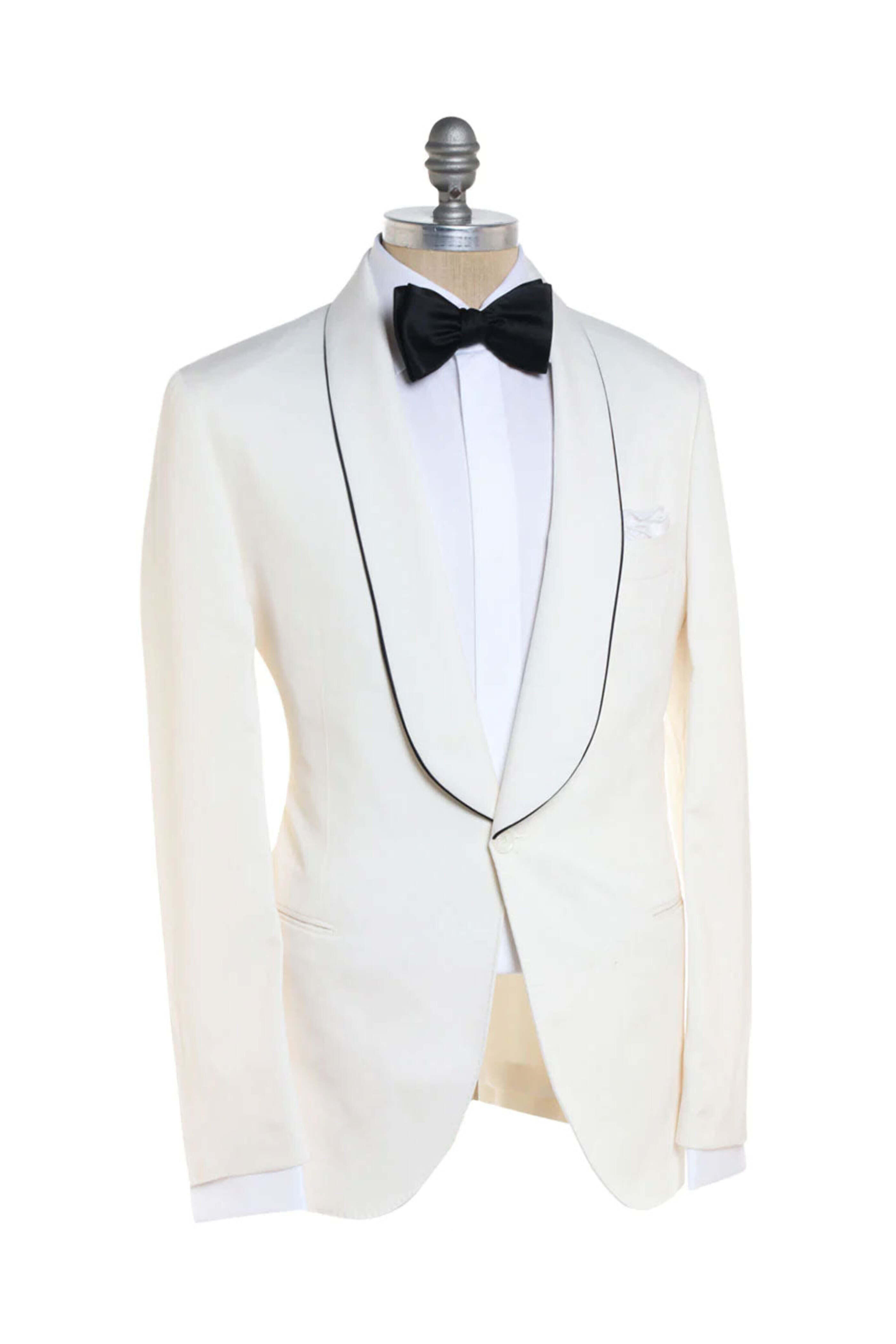 Brunello Cucinelli - Off White and Black Trimmed Silk Dinner Jacket