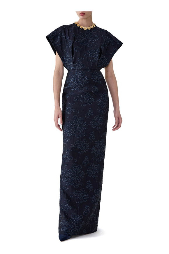 Carolina Herrera Black Floral Bouquet Lurex Jacquard Gown - view 2
