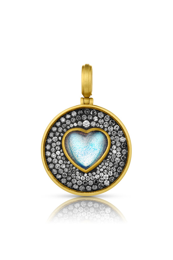 Leigh Maxwell 18k Yellow Gold Amani Pave Disk Cabochon Pendant - view 1