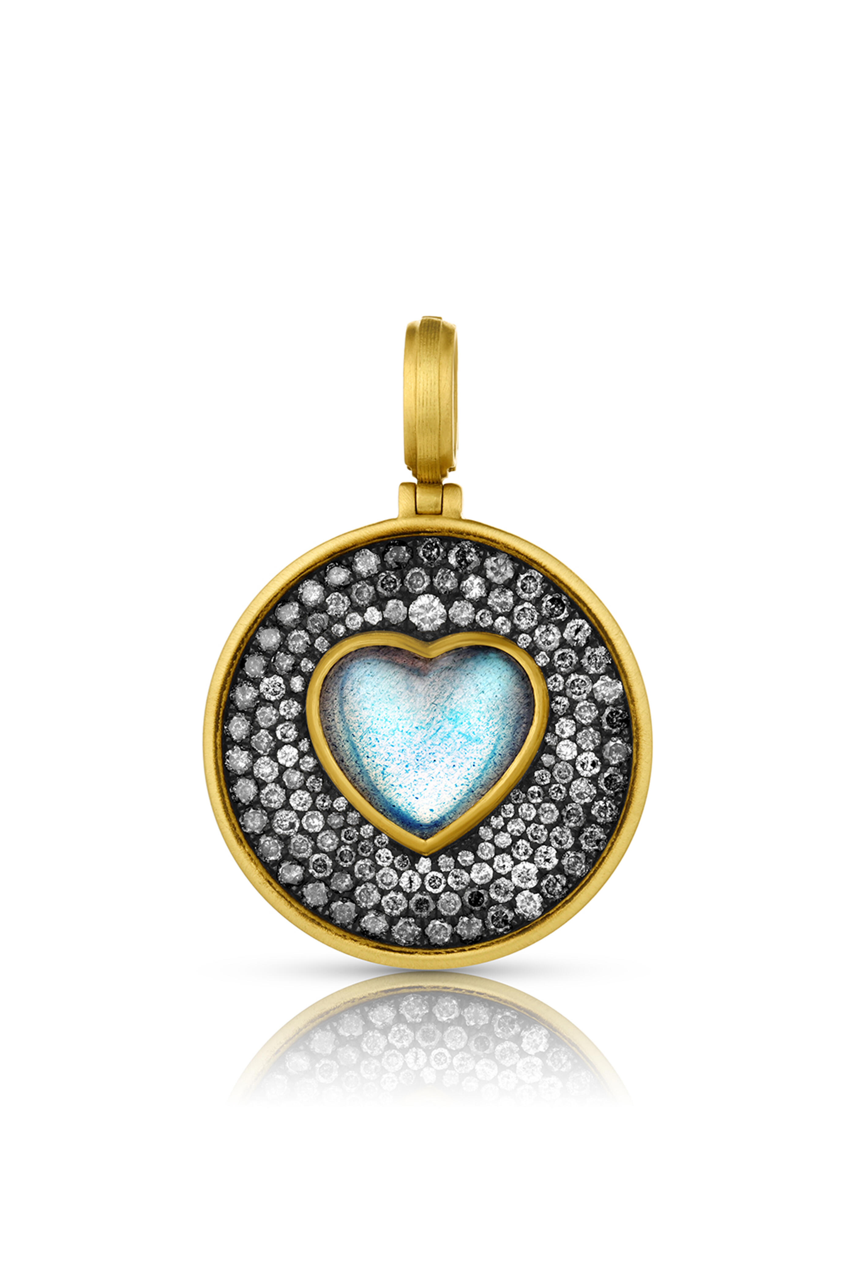 Leigh Maxwell - 18k Yellow Gold Amani Pave Disk Cabochon Pendant - view 1