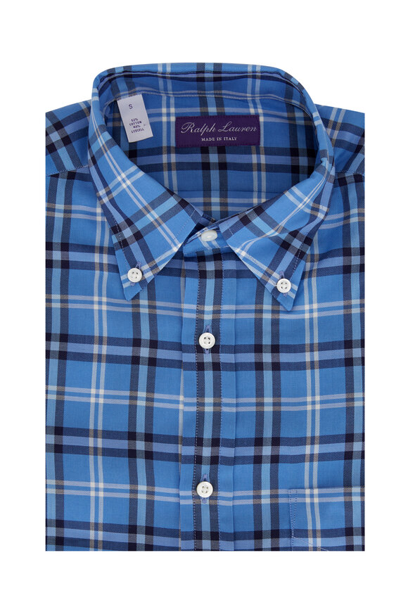 Ralph Lauren Purple Label - Blue Plaid Stretch Cotton Sport Shirt