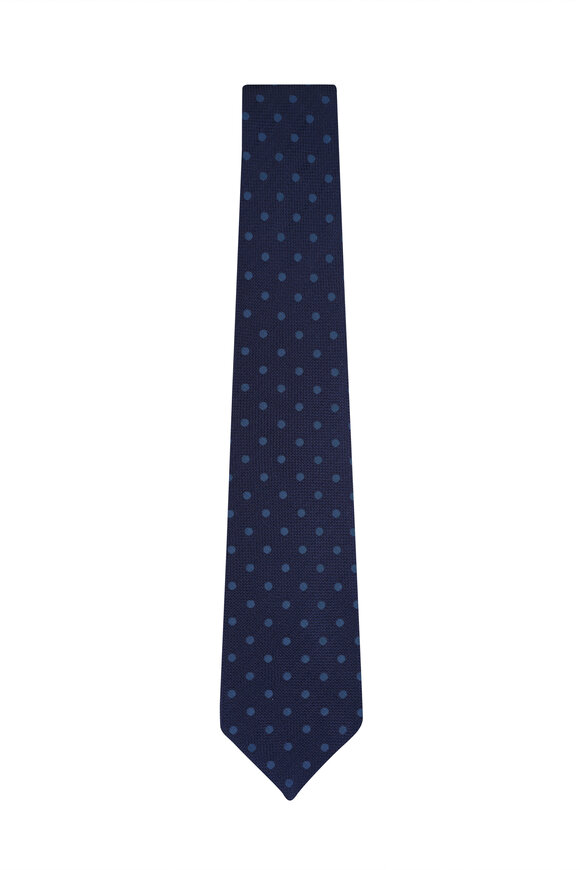Kiton Navy Blue Dot Silk Necktie - view 1
