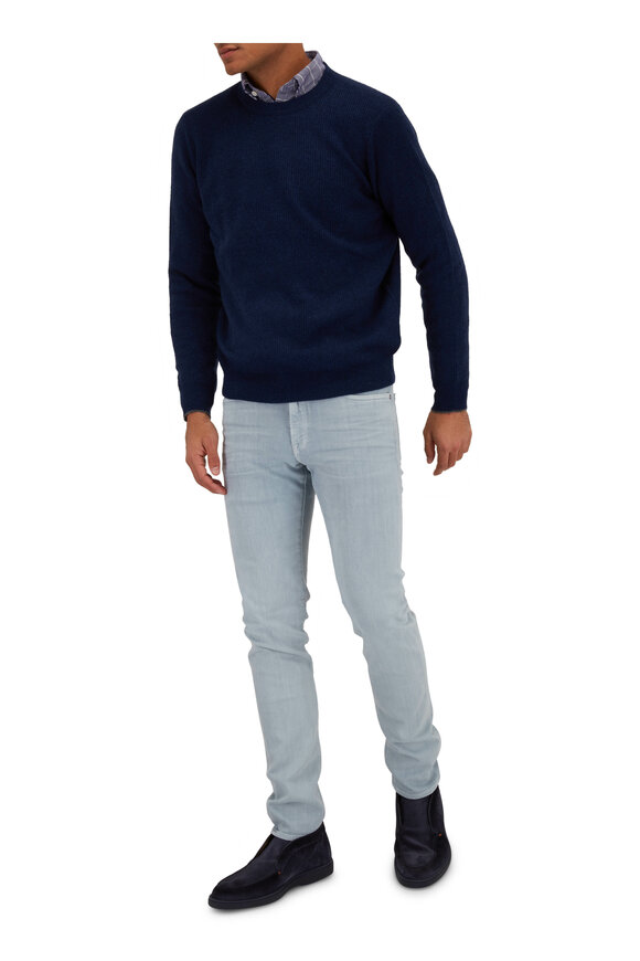 Kinross - Navy Rib Tipped Crewneck Sweater