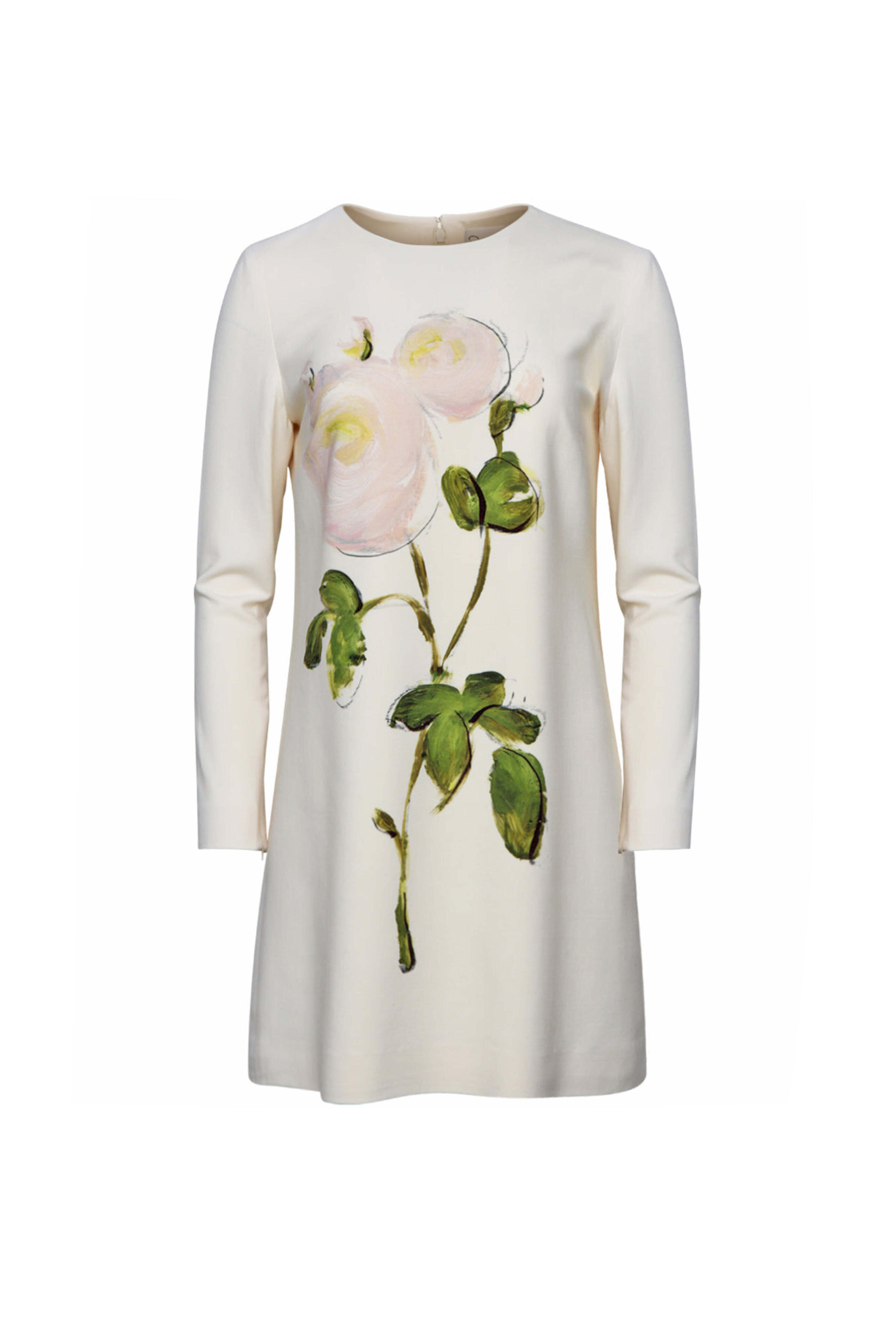 Oscar de la Renta - Ivory Painted Rose Shift Dress