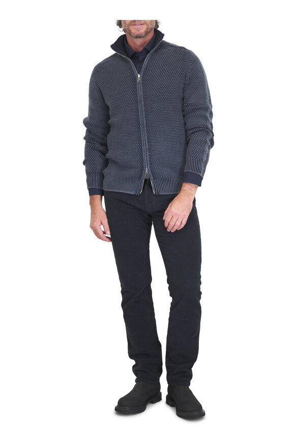 Fly3 Navy Wool Textured Reversible Full Zip Sweater - view 2