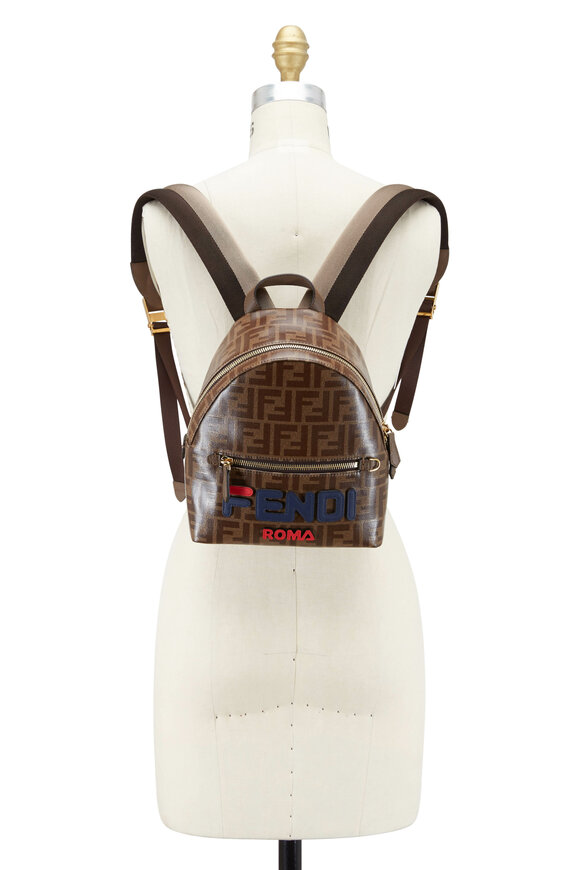 Fendi Brown Coated Canvas Mania Logo Mini Backpack