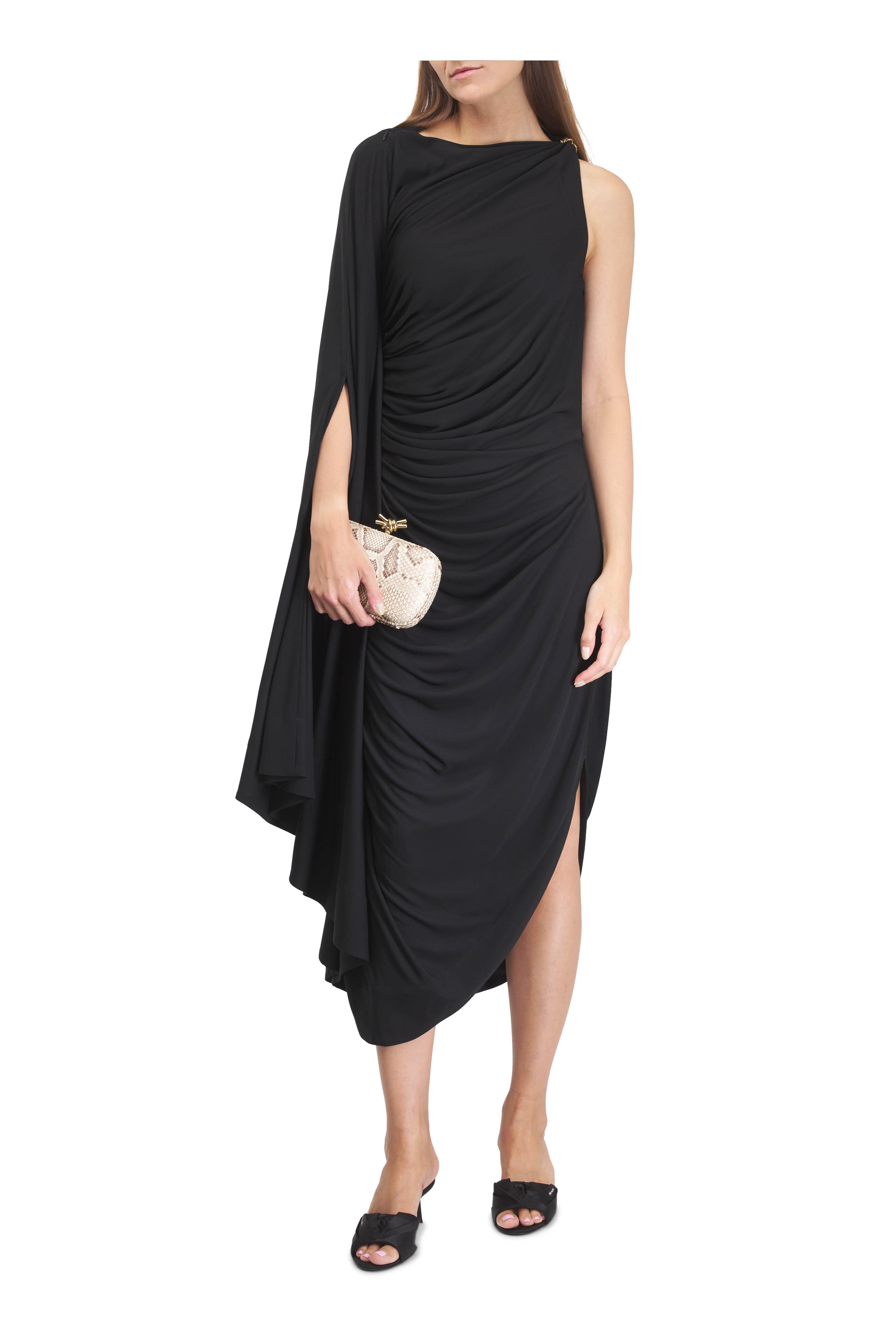 ワンピース BOTTEGA VENETA BLACK VISCOSE BLEND DRESS Bottega Veneta - Matte Black Draped Dress | Mitchell Stores
