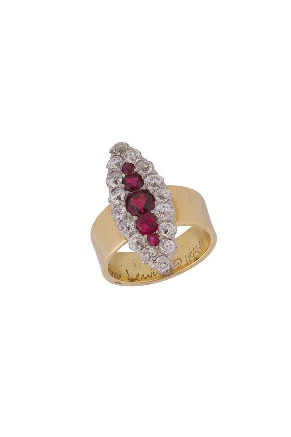 Renee Lewis 18k Yellow Gold Diamond & Ruby Marquise Ring