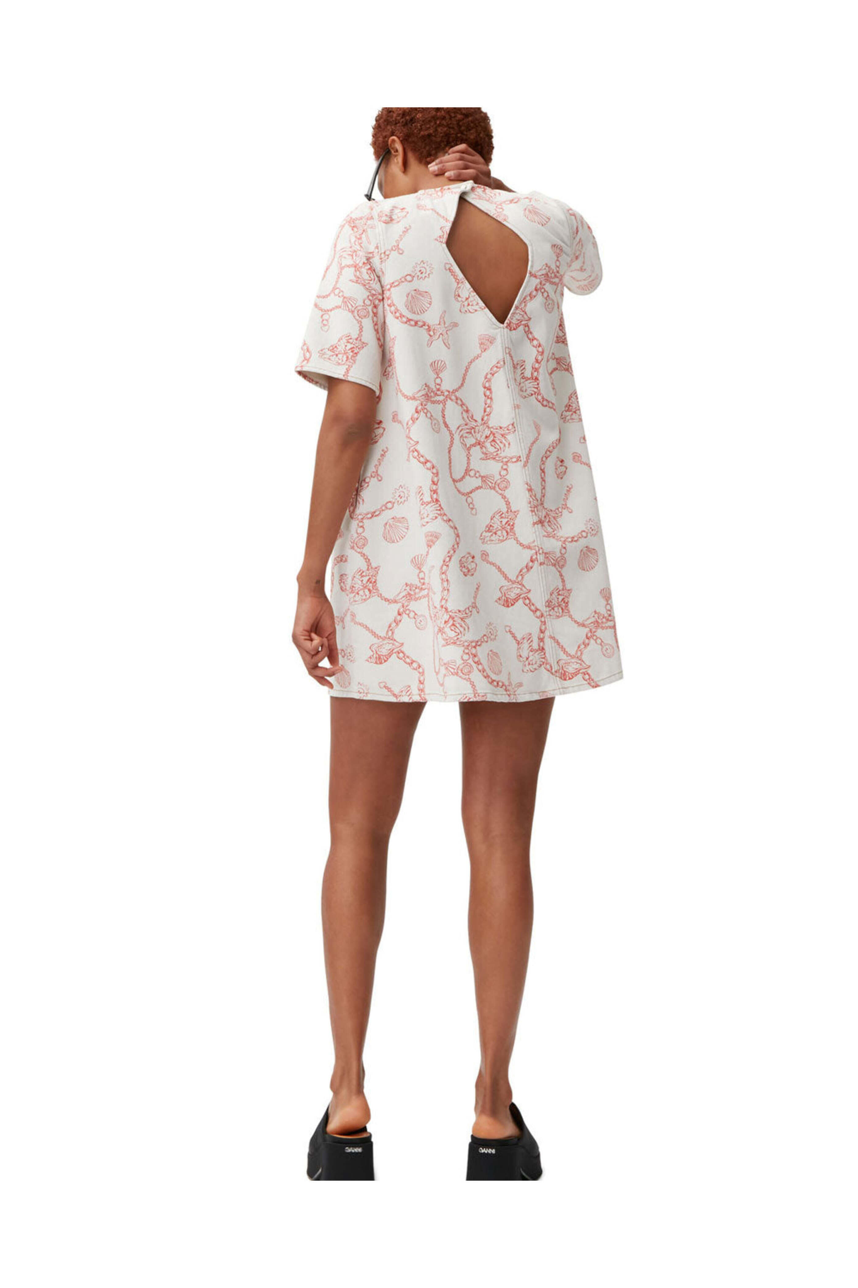 Ganni - Egret Print Denim Dress