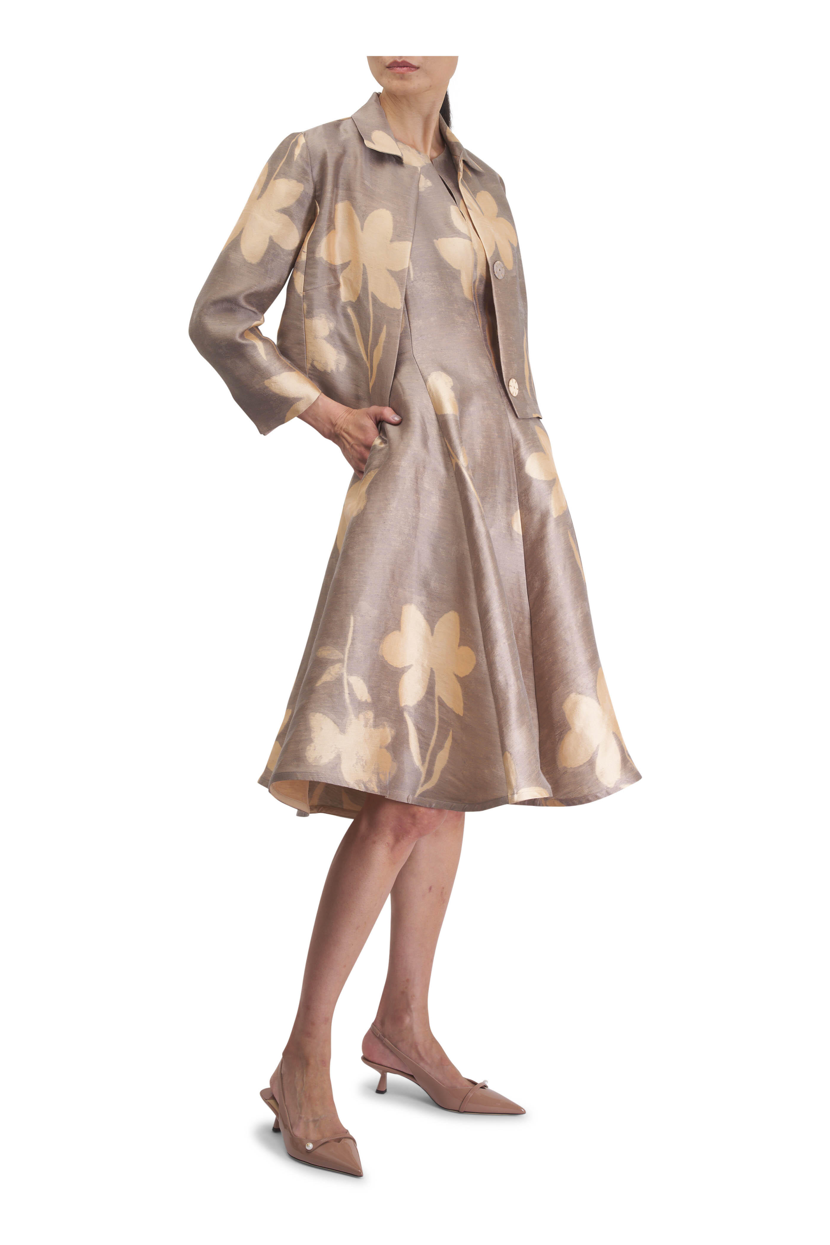 Sara Roka - Mamie Antique Gold Floral Midi Dress
