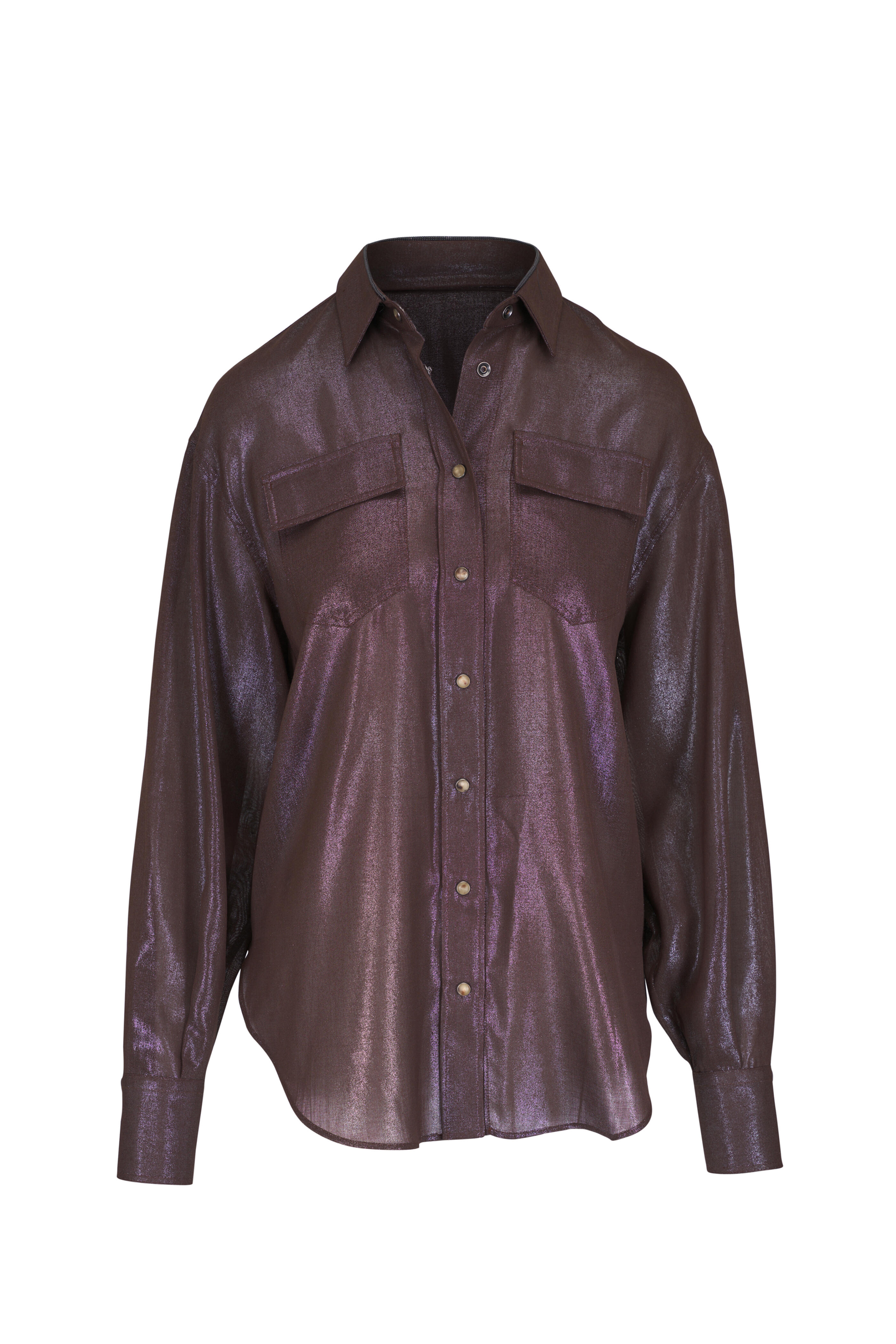 Brunello Cucinelli - Chocolate Lurex Snap Button Down Shirt